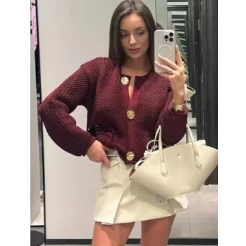 YIMOON Women's Cropped Cardigan Gold Button Knit Sweater