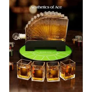 Kollea Blackjack Whiskey Decanter Set, 37.2 Oz Whiskey Decanter with 4 Glasses, Casino Style Decanter for Liquor, Funny Christmas Birthday Gifts for Men Dad, Him, Poker Blackjack Game Night Essentials