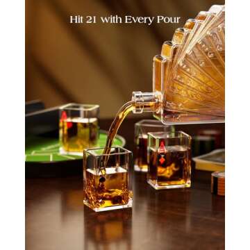 Kollea Blackjack Whiskey Decanter Set, 37.2 Oz Whiskey Decanter with 4 Glasses, Casino Style Decanter for Liquor, Funny Christmas Birthday Gifts for Men Dad, Him, Poker Blackjack Game Night Essentials