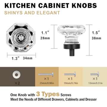 HIEMEY 8 Pcs Crystal Cabinet Knobs, Glass Cabinet Knobs for Dresser Drawers, Kitchen Cabinet Drawer Pulls and Knobs Black Matte, Octagon, LS-015