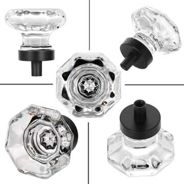HIEMEY 8 Pcs Crystal Cabinet Knobs, Glass Cabinet Knobs for Dresser Drawers, Kitchen Cabinet Drawer Pulls and Knobs Black Matte, Octagon, LS-015