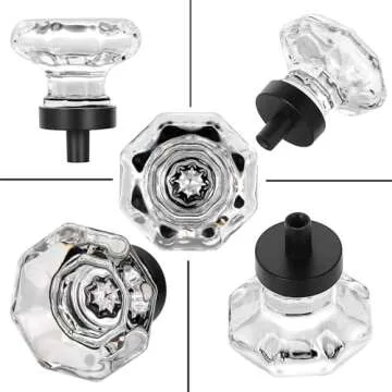 HIEMEY 8 Pcs Crystal Cabinet Knobs, Glass Cabinet Knobs for Dresser Drawers, Kitchen Cabinet Drawer Pulls and Knobs Black Matte, Octagon, LS-015