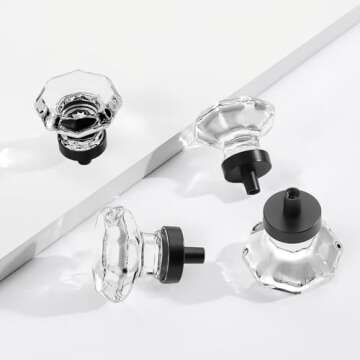 HIEMEY 8 Pcs Crystal Cabinet Knobs, Glass Cabinet Knobs for Dresser Drawers, Kitchen Cabinet Drawer Pulls and Knobs Black Matte, Octagon, LS-015
