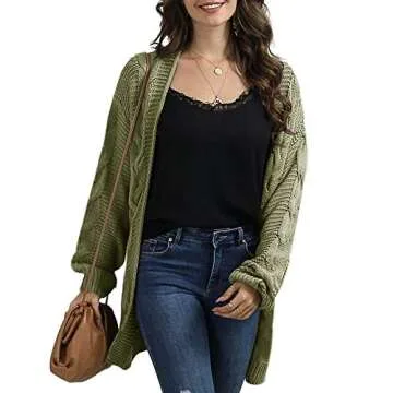 Ferrtye Women's Oversized Chunky Open Front Cardigan - Cozy and Stylish Green