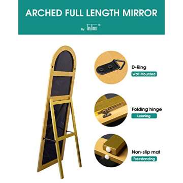TinyTimes 64"x21" Arched Full Length Mirror, Gold, Wall Mount