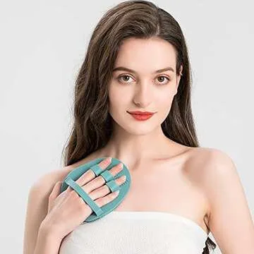 1 Pack Soft Silicone Shower Brush Body Wash Bath Exfoliating Skin Massage Scrubber, Dry Skin Brushing Glove Loofah, Fit for Sensitive and All Kinds of Skin(Eucalyptus Green)