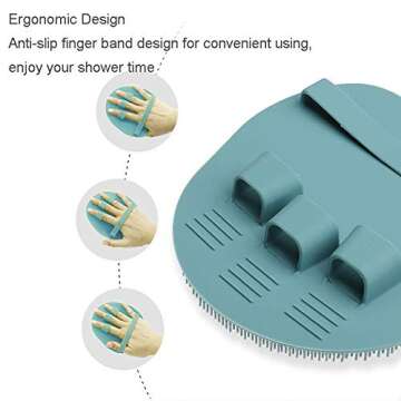 1 Pack Soft Silicone Shower Brush Body Wash Bath Exfoliating Skin Massage Scrubber, Dry Skin Brushing Glove Loofah, Fit for Sensitive and All Kinds of Skin(Eucalyptus Green)