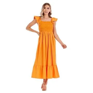 Mud Pie Women's Keya Smocked Maxi Dress - Stylish & Comfortable Orange