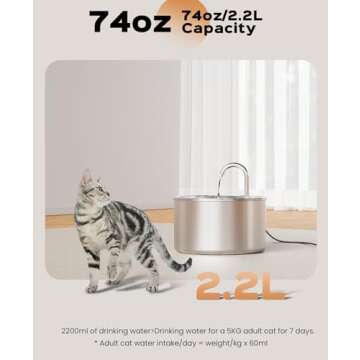 Stainless Steel Cat Water Fountain: Pet Fountains Indoor Metal Automatic Dispenser Cat Waterer Bowls Dog Faucet Bottle Pets 24/7 Running Watering for Drinking Quiet Pump with 1 Filter