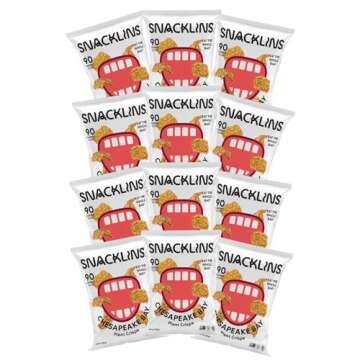 SNACKLINS Plant Based Crisps CHESAPEAKE BAY - Gluten Free, Grain Free, 100% Kosher For Passover, Vegan Healthy Snacks, Crunchy Puffed Snack, Only 90 Calories Per Bag - .9oz Bag (Case of 12)