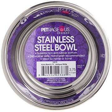 PetRageous 16010 Kona Stainless Steel Non-Slip Dishwasher-Safe Dog Bowl 3.75-Cup 6.75-Inch Diameter 2.5-Inch Tall for Medium and Large Dogs and Cats, White