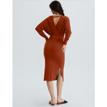 Elegant CHERFLY Women's V Neck Sweater Dress with Belt