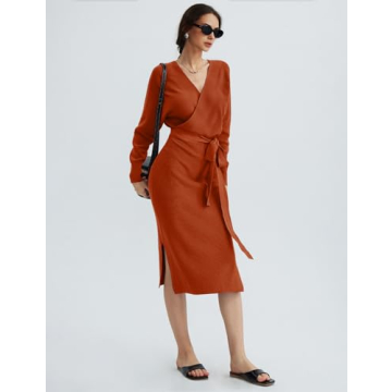 Elegant CHERFLY Women's V Neck Sweater Dress with Belt