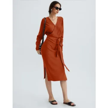 Elegant CHERFLY Women's V Neck Sweater Dress with Belt