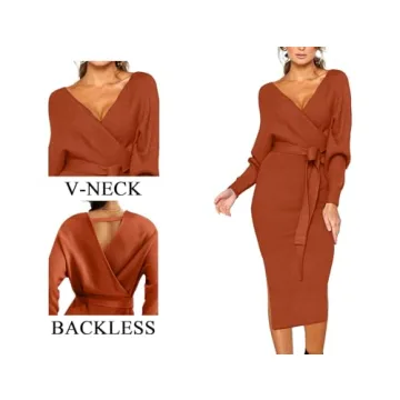 Elegant CHERFLY Women's V Neck Sweater Dress with Belt