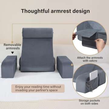 ENITYA Reading Pillow for Sitting in Bed Adult, Back Pillow for Bed Sitting up, Reading & Bed Rest Pillows for Watching TV/Reading/Gaming/Resting in Bed, Couch or Floor, Medium 19"(Grey)