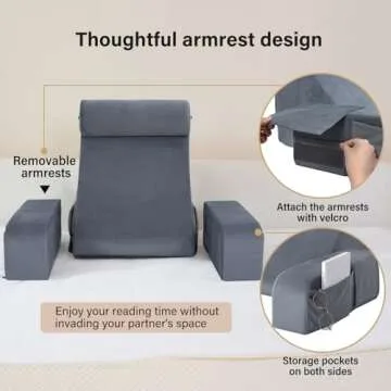 ENITYA Reading Pillow for Sitting in Bed Adult, Back Pillow for Bed Sitting up, Reading & Bed Rest Pillows for Watching TV/Reading/Gaming/Resting in Bed, Couch or Floor, Medium 19"(Grey)