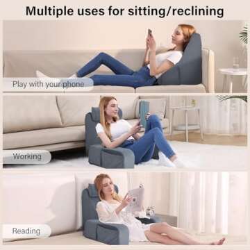 ENITYA Reading Pillow for Sitting in Bed Adult, Back Pillow for Bed Sitting up, Reading & Bed Rest Pillows for Watching TV/Reading/Gaming/Resting in Bed, Couch or Floor, Medium 19"(Grey)