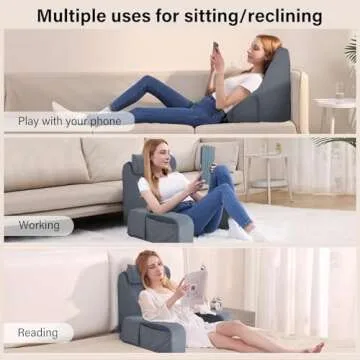 ENITYA Reading Pillow for Sitting in Bed Adult, Back Pillow for Bed Sitting up, Reading & Bed Rest Pillows for Watching TV/Reading/Gaming/Resting in Bed, Couch or Floor, Medium 19"(Grey)