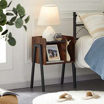 VECELO Nightstand Industrial Side End Table/Stackable Accent Furniture with 2-Tier Open Storage Comp...