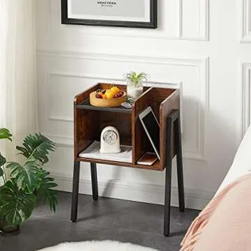 VECELO Nightstand Industrial Side End Table/Stackable Accent Furniture with 2-Tier Open Storage Compartments for Bedroom, Living Room and Small Spaces
