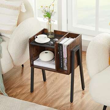 VECELO Nightstand Industrial Side End Table/Stackable Accent Furniture with 2-Tier Open Storage Compartments for Bedroom, Living Room and Small Spaces