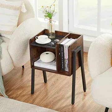 VECELO Nightstand Industrial Side End Table/Stackable Accent Furniture with 2-Tier Open Storage Compartments for Bedroom, Living Room and Small Spaces