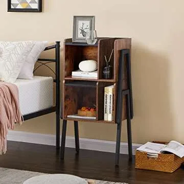 VECELO Nightstand Industrial Side End Table/Stackable Accent Furniture with 2-Tier Open Storage Compartments for Bedroom, Living Room and Small Spaces