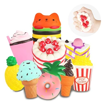 Slow Rising Jumbo Squishies Toys Set - 9 Pack Soft Kawaii Squishy Hamburger Popcorn Cake Ice Cream D...
