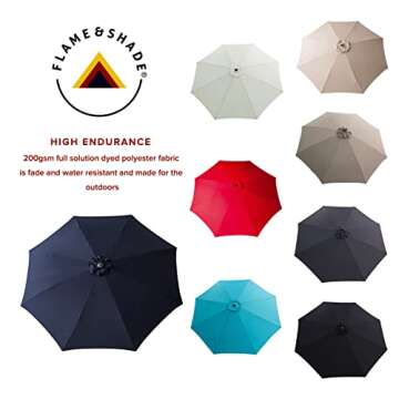 FLAME&SHADE 10 ft Cantilever Offset Solar Powered Outdoor Patio Umbrella with LED Lights and Cross Base Stand, Navy Blue