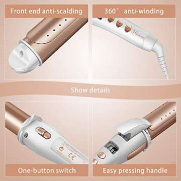 HATTEKER Hair Curler Flat and Curling iron Curling Wand Straightening Iron Professional Ceramic 2 in 1 Straightener Hair Styling With LED Display for Frizzy Curly Thick Hair，Gold/Pink/Black，1 Inch