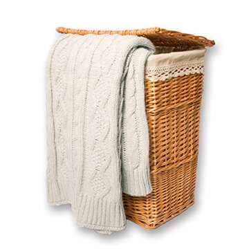 Battilo Luxury Cable Knit Throw Blanket, 50" W x 60" L, natural/light gray