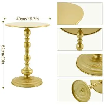 QENUIITEA Metal End Table, Round Side Table Nightstand for Bedside or Sofa, Vintage Style Accent Table Decorative Small Space Living Room Bedroom Patio, Small Bar Pub Table - 15.7'' Table Top