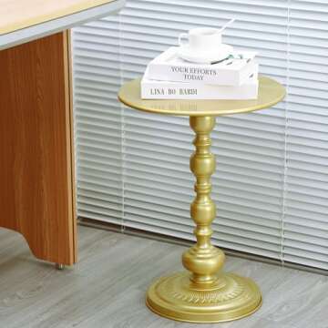 QENUIITEA Metal End Table, Round Side Table Nightstand for Bedside or Sofa, Vintage Style Accent Table Decorative Small Space Living Room Bedroom Patio, Small Bar Pub Table - 15.7'' Table Top