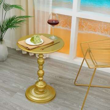 QENUIITEA Metal End Table, Round Side Table Nightstand for Bedside or Sofa, Vintage Style Accent Table Decorative Small Space Living Room Bedroom Patio, Small Bar Pub Table - 15.7'' Table Top