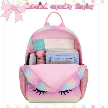 Octsky Unicorn Toddler Backpack Girls Mini Backpack for Kids, Lightweight Preschool Backpack for Kindergarten Little Girls Bookbag With Chest Strap