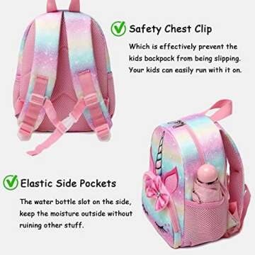 Octsky Unicorn Toddler Backpack Girls Mini Backpack for Kids, Lightweight Preschool Backpack for Kindergarten Little Girls Bookbag With Chest Strap