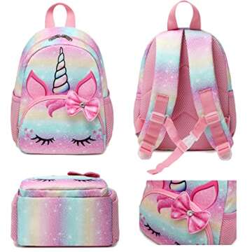 Octsky Unicorn Toddler Backpack Girls Mini Backpack for Kids, Lightweight Preschool Backpack for Kindergarten Little Girls Bookbag With Chest Strap