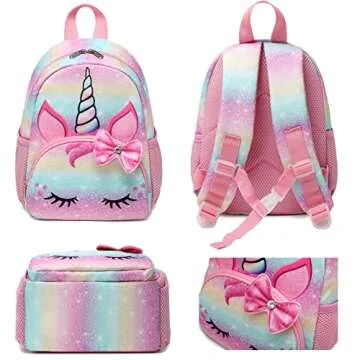 Octsky Unicorn Toddler Backpack Girls Mini Backpack for Kids, Lightweight Preschool Backpack for Kindergarten Little Girls Bookbag With Chest Strap