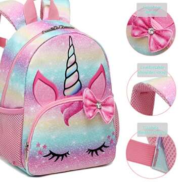 Octsky Unicorn Toddler Backpack Girls Mini Backpack for Kids, Lightweight Preschool Backpack for Kindergarten Little Girls Bookbag With Chest Strap