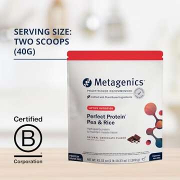 Metagenics Perfect Protein Pea & Rice - Featuring OptiProtein, a Balanced Combination of Proprietary Pea and Rice Protein with Added BCAAs - Chocolate Flavor - 30 Servings - 42.33 Oz