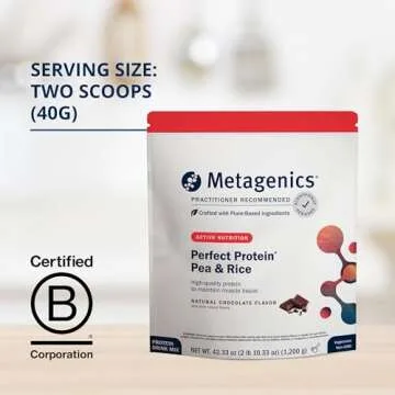 Metagenics Perfect Protein Pea & Rice - Featuring OptiProtein, a Balanced Combination of Proprietary Pea and Rice Protein with Added BCAAs - Chocolate Flavor - 30 Servings - 42.33 Oz