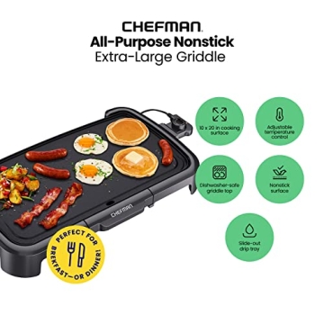 Chefman XL Electric Griddle Nonstick Extra Large Cooking Surface