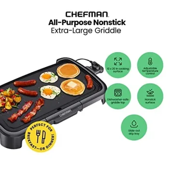 Chefman XL Electric Griddle Nonstick Extra Large Cooking Surface