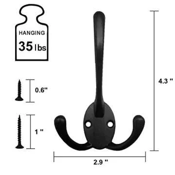HADWER Wall Mounted Coat Hooks 5 Pack Heavy Duty Black Hardware Robe Hooks Decorative for Single Hanging Coats Towel Cubicle Classroom Kitchen Bath Backpack Hat Hook