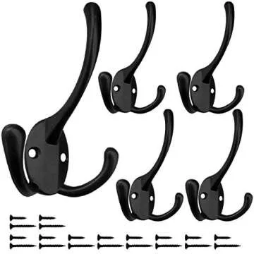 HADWER Wall Mounted Coat Hooks 5 Pack Heavy Duty Black Hardware Robe Hooks Decorative for Single Hanging Coats Towel Cubicle Classroom Kitchen Bath Backpack Hat Hook