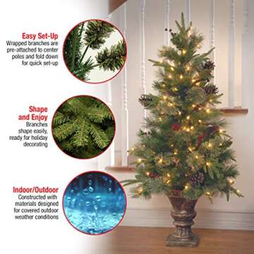 National Tree Company Pre-lit Artificial Christmas Tree For Entrances | Includes Pre-strung White Lights and Stand | Colonial - 4 ft, Green