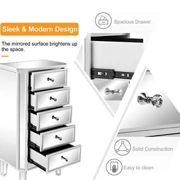 Elegant Bonnlo Mirrored Dresser with 5 Spacious Drawers