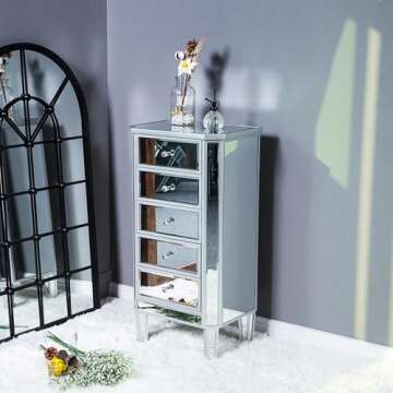 Elegant Bonnlo Mirrored Dresser with 5 Spacious Drawers