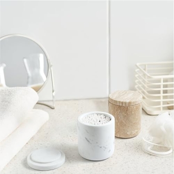 WORHE Marble Cotton Holder Dispenser for Stylish Storage